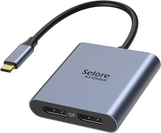 USB-C to Dual 4K DisplayPort Splitter Adapter, USB-C to DisplayPort Dual Monitor Converter 4K 60Hz, USB-C DisplayPort Hub Compatible for Dell XPS 13/15, Lenovo Yoga, Samsung Chromebook, HP and More