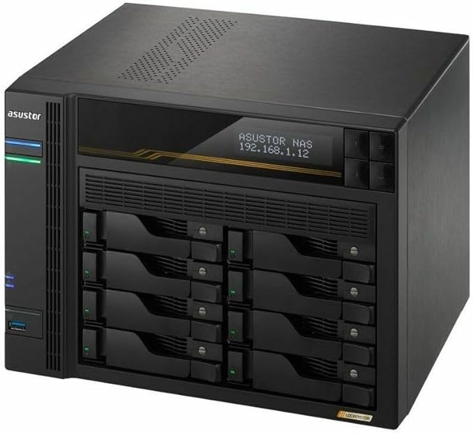 Asustor Lockerstor 8 Gen3 AS6808T 8 Bay NAS, AMD Ryzen Quad-Core 2.3 GHz, 16GB RAM ECC DDR5, 4 M.2 NVMe Slots, Dual 5GbE and Dual 10GbE Port, USB4 Type-C, Network Attached Storage (Diskless) - Ryzen u