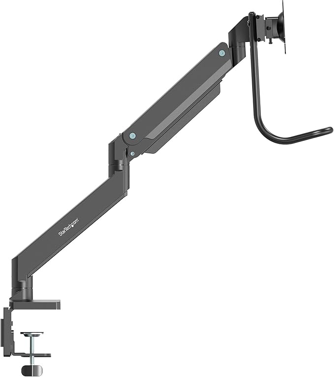 StarTech.com Desk Mount Dual Monitor Arm - Ergonomic Monitor VESA Mount 32" (17.6lb/8kg) Displays - Crossbar Handle for Synchronized Full Motion - Height Adjustable - C-Clamp/Grommet (ARMSLMBARDUO)