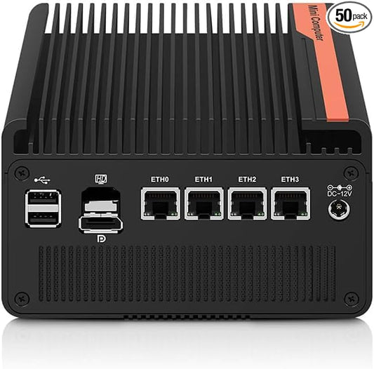 Mini PC NAS 5 M.2 Nvme Pocket NAS Small PC,4X2.5GbE LAN Mirco Desktop Computer 2HD 4K@60HZ,Router/QNAS/Firewall DDR5 for Office Business (N150-No Memory, no Hard Drive)