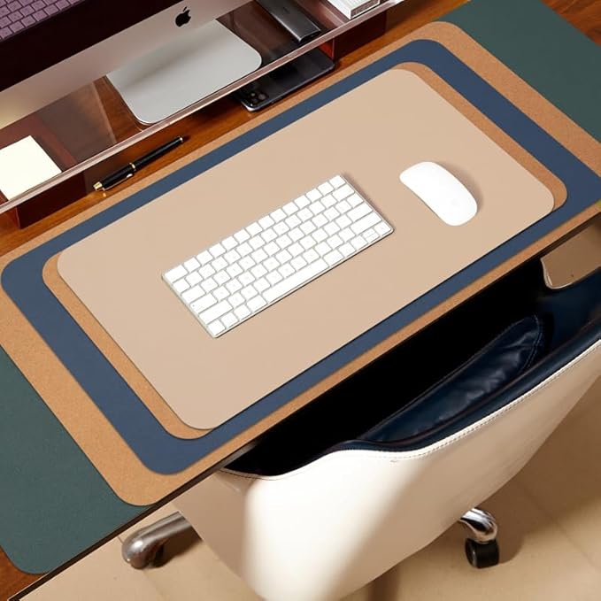 Cork Desk Mat - Dual-Sided Desk Pad for Office and Home - Desk Organization and Accessories - Ideal for Large Mouse Pad and Desk Mats on Top of Desks(Olive Green,27.6"x 13.8")