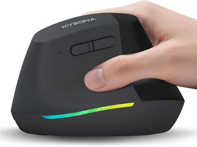 KYSONA Wireless Ergonomic Mouse, Vertical Mouse, Bluetooth Ergo Mouse, Quiet Click, 5 Level Adjustable DPI(800/1200/2400/2400/4000), Rechargeable 2.4G Mice Computer, PC, Mac, Laptop, Black