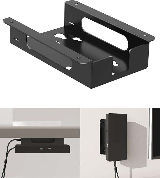 Metal Mount for Dell Docking Station Under Desk and Wall Mount for Dell UD22 WD19 WD19S WD22TB4 WD19TBS WD25 SD25 Series Dock & Power Adapter Mounting Bracket for Laptop Dock with Cable Ties