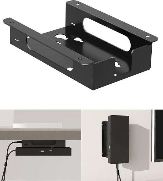 Metal Mount for Dell Docking Station Under Desk and Wall Mount for Dell UD22 WD19 WD19S WD22TB4 WD19TBS WD25 SD25 Series Dock & Power Adapter Mounting Bracket for Laptop Dock with Cable Ties