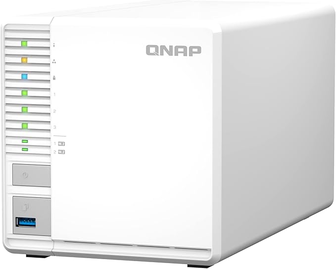 QNAP 3-Bay desktop NAS, Intel Celeron, Tabletop, for Optimized Storage and 4K H.264 Decoding, USB 3.2 Gen 2, M.2 PCIe Gen 3, QNAP Brand