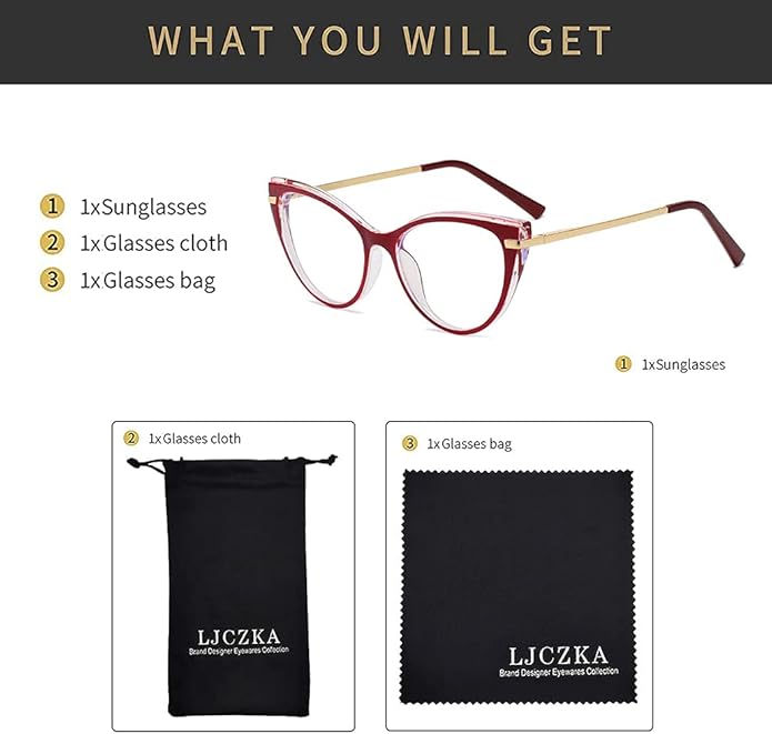LJCZKA Blue Light Blocking Glasses Women Anti Eye satrain Computer Cat eye Eyeglasses Cateye Clear Frame