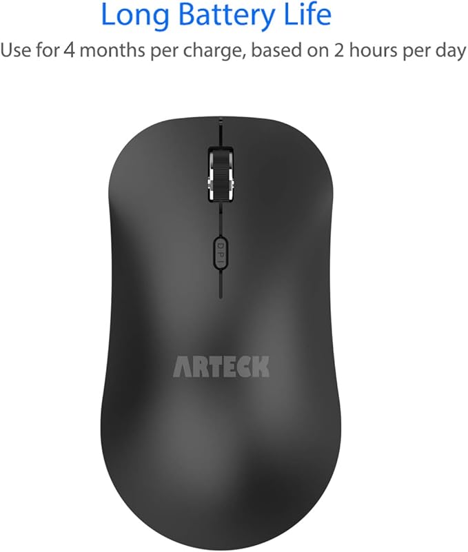 Arteck 2.4G Wireless Mouse with Nano USB Receiver Ergonomic Design Silent Clicking for Computer/Desktop/PC/Laptop and Windows 10/8/7 Build in Rechargeable Battery (Black)