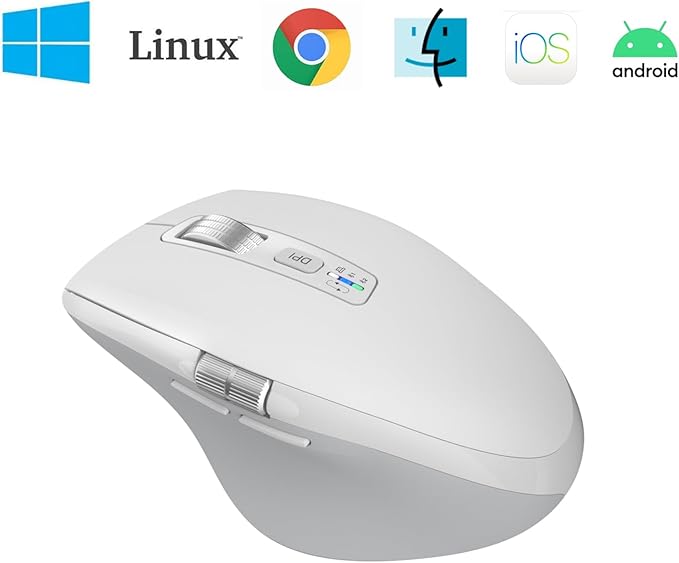 Wireless Side Scroll Mouse with Multi-Device, Ergonomic Computer Mice with Smart Flying Scroll, Quiet Click, 4-Level DPI for Computer, Laptop, iPad, Tablet, MacBook(White)