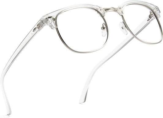 Cyxus Clear Blue Light Glasses Men Retro Semi Rimless Browline Blue Light Glasses for Computer Eye Strain Gaming Glasses Anti Harmful Blue Light for Men Women 8056T76