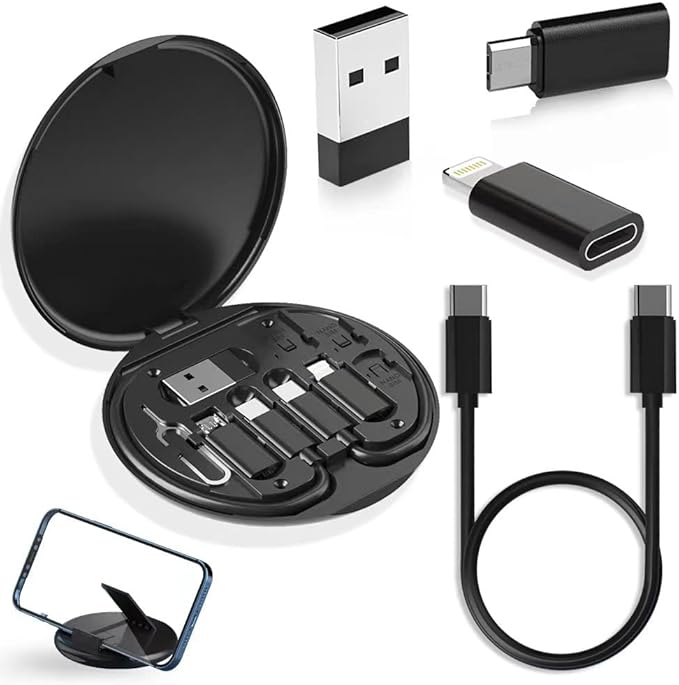 USB Adapter, Micro USB Charging Cable with USB C Lighting Adapter, Lighting to USB C Adapter, Multi Charging Cable Storage Box Contains SIM Card Holder