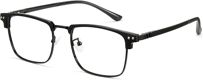 Cyxus Blue Light Blocking Glasses for Men Women, Half Rim Square Metal Frame Computer Gaming Glasses, Lightweight 8133