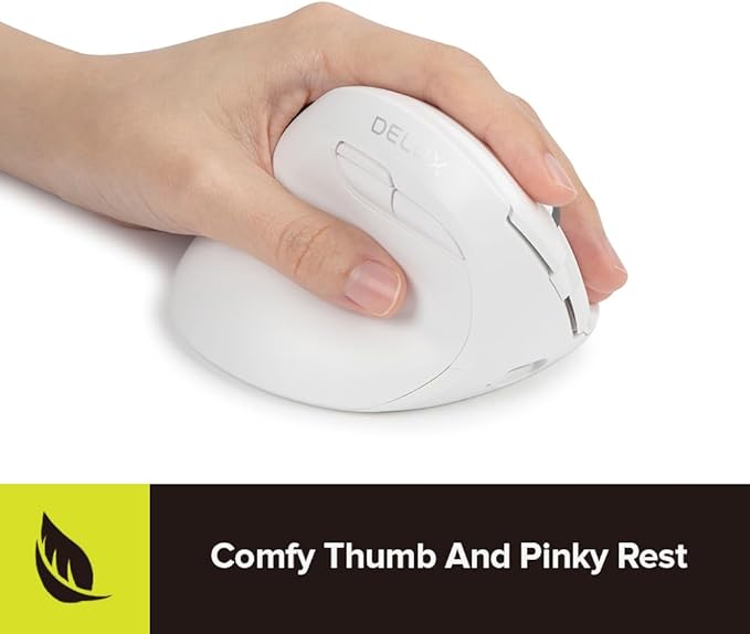 DELUX Left Handed Ergonomic Mouse, Mini Wireless Vertical Mouse, Silent Click Ergonomic Mouse, Up to 4000 DPI, 6 Buttons, Rechargeable, Bluetooth/2.4G/ Wired, Tri-Mode for Laptop/PC (M618ZD-White)
