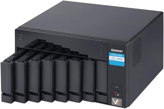QNAP TVS-872N Multi-Gigabit NAS Storage with iSCSI IP SAN Support, Intel Quad Core 3.1GHz CPU, 32GB DDR4 RAM, 2TB SSD, 32TB HDD, RAID, Intel Graphics