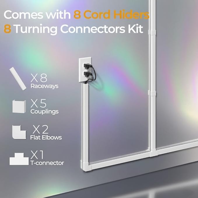 113.4in Cord Hider Kit, Cord Covers for 2-4 Wires on Wall, Self-Adhesive Cable Hider Wire Covers for Cords on Wall, Paintable Cord Hider for Walls Mount Tv, Cable Cover Raceway, W0.95 H0.55in, White