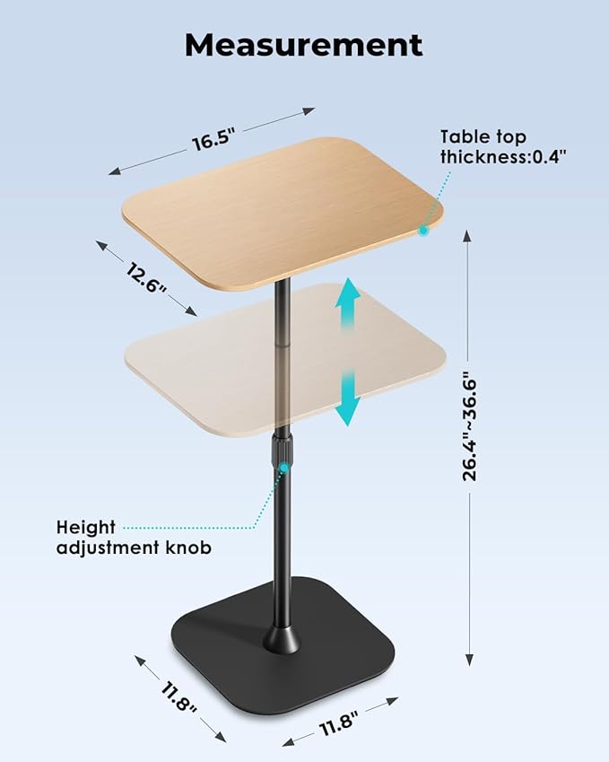 Viozon Floor Laptop Stand for Bed,Laptop Table, Small & Portable Standing Desk with Adjustable Height 26.7"-36.62", Quick Installation for Office,Conference Room,Living Room,Home Office,Bed/Sofa Side