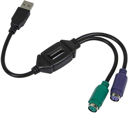 Monoprice PS/2 Keyboard/Mouse to USB Converter Adapter, Black