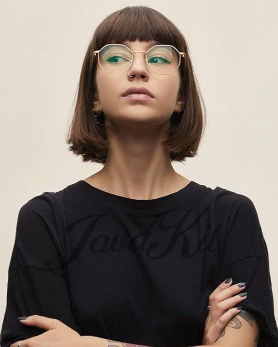 JOVAKIT Polygon Blue Light Blocking Glasses for Women Men Vintage Octagon Square Non-prescription Metal Eyeglasses