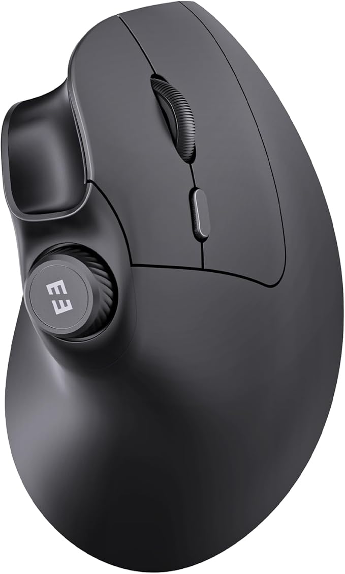 seenda Ergonomic Mouse Wireless, MOU-302 Bluetooth Vertical Mouse Rechargeable, Optical Mice with 1000/1600/2400 DPI, Volume Knob, 3 Multi-Device Connectivity for Computer/PC/Laptop/Mac, Black