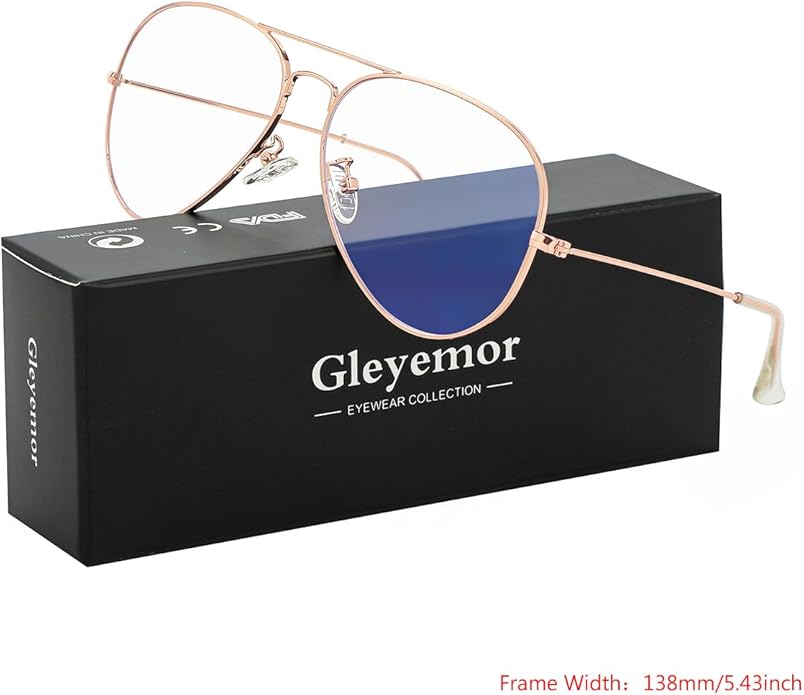 Gleyemor Blue Light Aviator Glasses for Women Men, Metal Frame Anti Blue Light Lens Computer Glasses