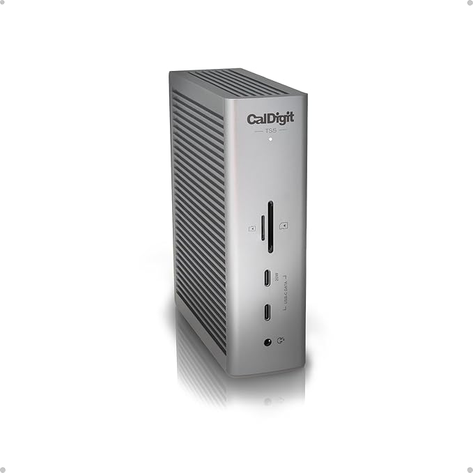 CalDigit TS5 - Thunderbolt 5 Dock - 15 Port, 140W Dedicated Host Charging, 80Gb/s Thunderbolt 5 x4, USB-C 10Gb/s x3, USB-A x2, 2.5GbE, Dual 8K@60Hz, SD & microSD UHS-II, 1m Braided Cable, 240W PSU