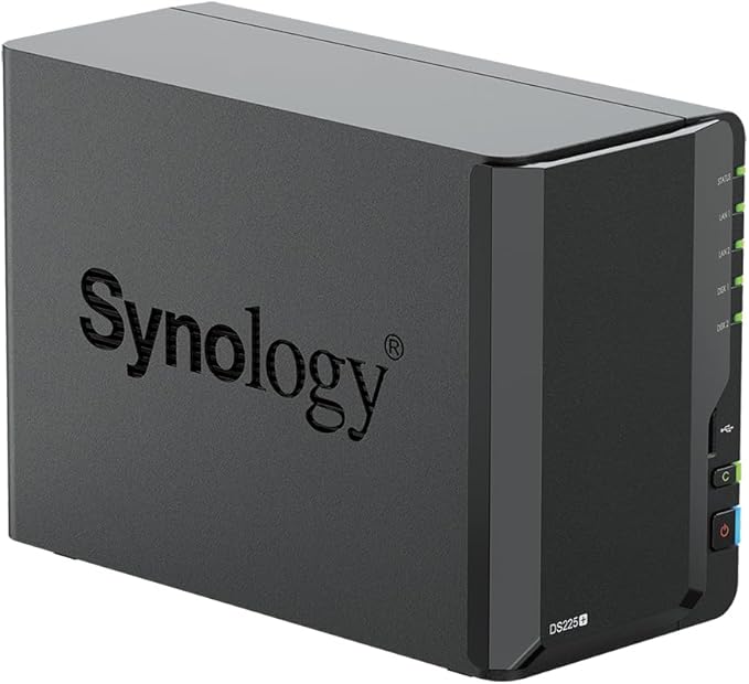 Synology DS225+ 4TB (Synology HAT33) 2-Bay Plus Series - Intel Celeron J4125 Quad-core, 2GB Non-ECC DDR4 SODIMM upgradable to 6GB Using D4NS01-4G. 1 x 2.5GbE and 1 x 1GbE RJ-45 LAN Port