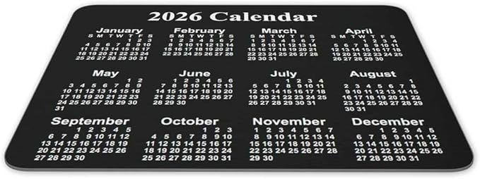 Calendar Mouse pad, 2026 Horizontal Calendar Natural Rubber Mouse Pad, Quality Creative Gaming Rectangle Mouse Personalized Desk Mouse Pad 9.5 inch x 7.9 inch
