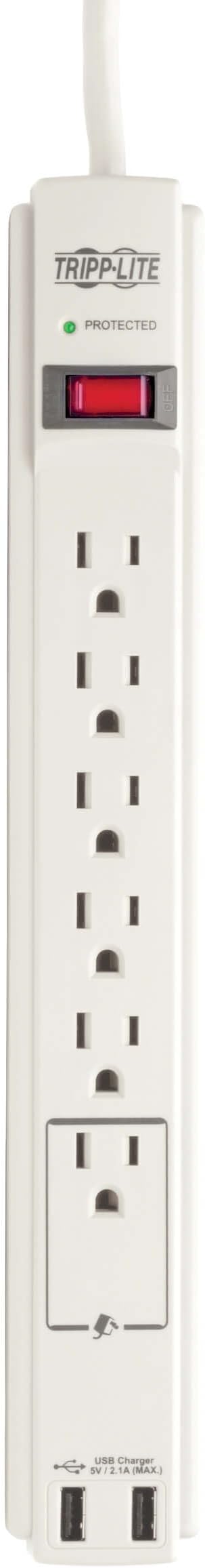 Tripp Lite 6 Outlet Surge Protector Power Strip 6ft Cord 990 Joules Dual USB Charging LED & INSURANCE (TLP606USB