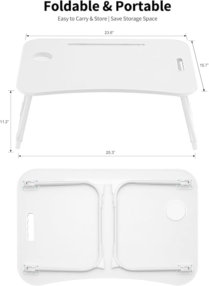 Ruxury Folding Lap Desk Bed Desk Laptop Table Tray, Breakfast Serving Tray, Portable & Lightweight Mini Table for Sofa Couch Floor - White