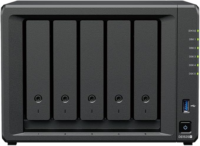 Synology DS1525+(2X 2.5GbE Ports, Ryzen V1500B, 8GB RAM) 5-Bay 60TB Bundle with 5X 12TB Seagate Ironwolf HDDs
