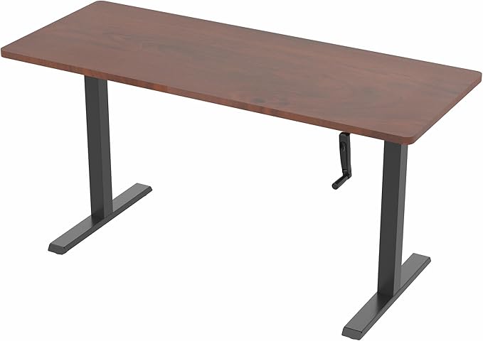 VIVO Manual Height Adjustable 60 x 24 inch Stand Up Desk, Dark Walnut Solid One-Piece Table Top, Black Frame, Standing Workstation with Foldable Handle, DESK-KIT-MB6D
