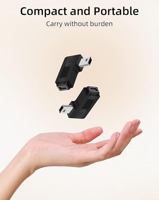 RIIEYOCA Mini USB 5 PIN Adapter,90 Degree Right and Right Angled Mini USB Male to Female Connector,Supports Charging and Data Transfer for Mobile Phones,Cameras,Laptops etc.(2Pack)