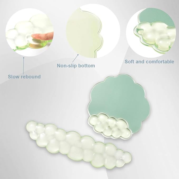 Clear Wrist Rest for Keyboard and Mouse - Ergonomic Cloud Mouse Pad with Gel Wrist Support, Non-slie Base Cute Office Accessories for/Desktop/Latop/Home/Gaming