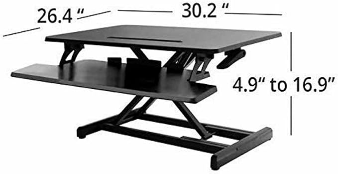 Seville Classics Airlift Height Adjustable Sit Desk Converter Workstation Standing Ergonomic Dual Monitor Riser with Keyboard Tray, Compact Rectangular 30", Midnight