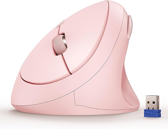 TECKNET Ergonomic Mouse, 4800 DPI Wireless Vertical Mouse, 5 Adjustable DPI Levels, 6 Buttons, 2.4G Silent Wireless Mouse for Laptop, PC, Light Pink