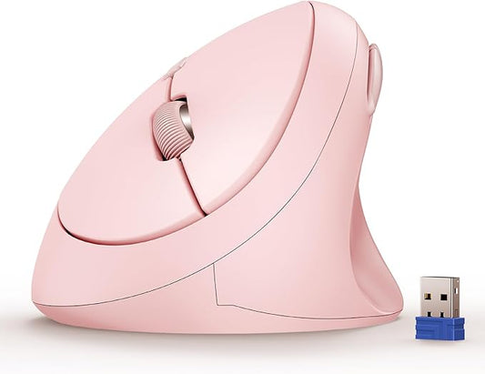TECKNET Ergonomic Mouse, 4800 DPI Wireless Vertical Mouse, 5 Adjustable DPI Levels, 6 Buttons, 2.4G Silent Wireless Mouse for Laptop, PC, Light Pink