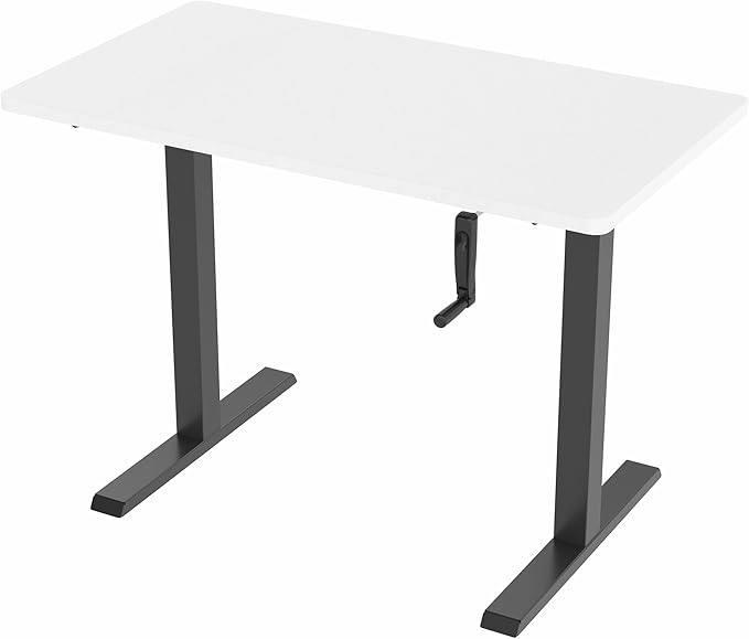 VIVO Manual Height Adjustable 43 x 24 inch Stand Up Desk, White Solid One-Piece Table Top, Black Frame, Standing Workstation with Foldable Handle, DESK-KIT-MB4W
