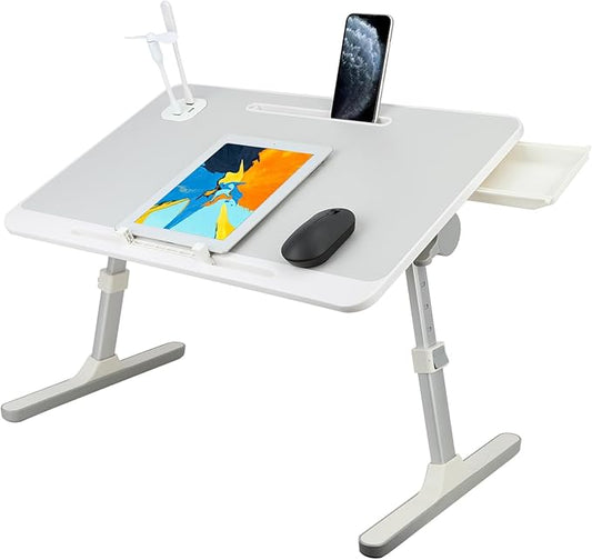 Laptop Desk for Bed - Foldable Laptop Stand Table with Storage Drawer,USB Lights and Fan,Protable Lap Desk with Adjustable 5 Height and 4 Angle for Sofa Couch Bed Floor