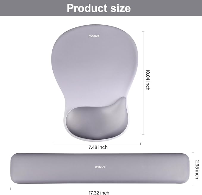 MOSISO Wrist Rest Support for Mouse Pad&Keyboard Set, Ergonomic Mousepad with Concave Curved Memory Foam, Non-Slip Base Pain Relief Comfortable Rectangular Easy Typing Pad for Home/Office, Gray