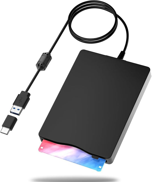 Floppy Disk Reader,External Floppy Drive, 3.5" USB &Type C Floppy Disk Reader Portable 1.44 MB FDD for PC, Laptop and Desktop Compatible with Windows 2000/XP/Vista/7/8/10/11