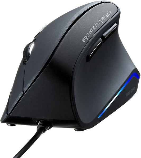 SANWA Wired Ergonomic Mouse, Optical Vertical Computer Mice, Reduce Wrist Strain, (1000/1600 Adjustable DPI, 6 Buttons) Compatible with MacBook, Laptop, Desktop, Windows, Mac OS for Office & Gaming