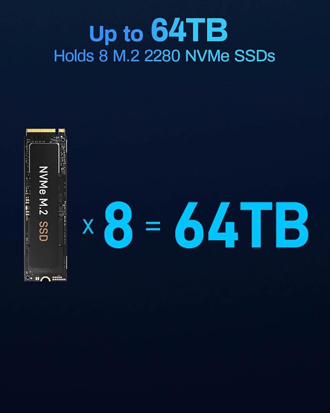 TERRAMASTER F8 SSD Plus NAS - 8Bay All SSD NAS Storage Core i3 8-Core 8-Thread CPU, 16GB DDR5 RAM, 10GbE Port, 8 Heat Sinks Included, Palm-Sized Network Attached Storage Peak Performance (Diskless)