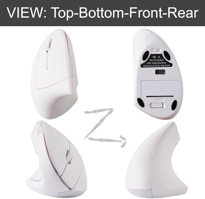 Urby Left Handed Mouse Wireless, Ergonomic, Vertical. Also As Left Handed Gaming Mouse. Compatible with Windows/macOS, Laptop, PC. [Type C & USB] [Battery Included] White