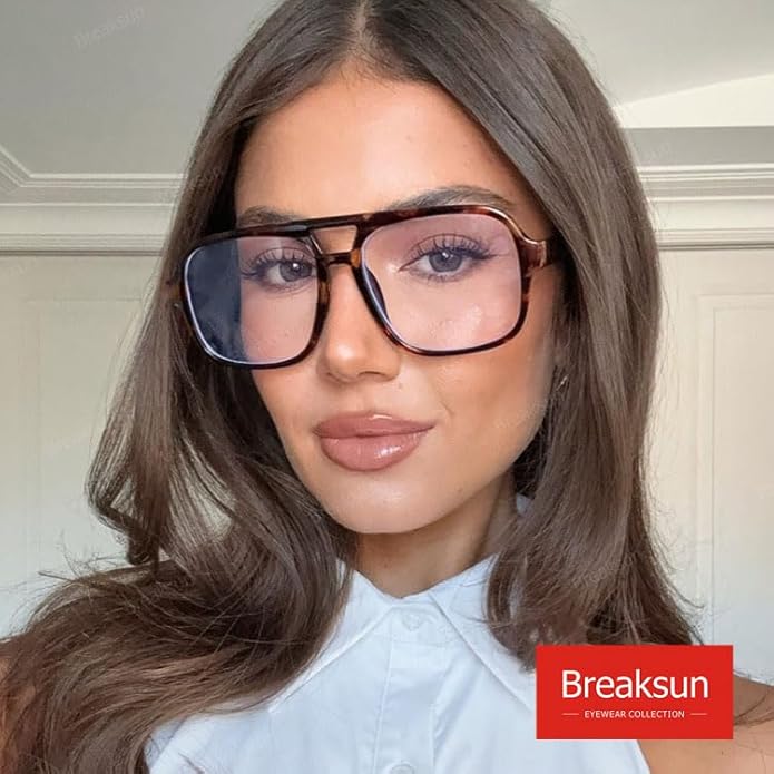 Oversized Square Aviator Glasses for Women Men Big Frame Retro Blue Light Blocking Glasses Vintage Style