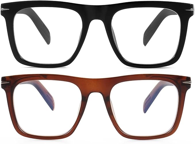 NIDOVIX Trendy Square Blue Light Blocking Glasses for Men Women, Fashion Frame Non-prescription Computer Glasses (Black+Brown)