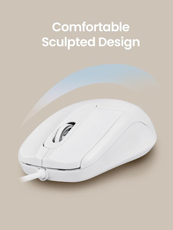 Perixx PERIMICE-209CW USB Type C Wired Optical Mouse - 4.9 Ft Cable - 1000 DPI - White