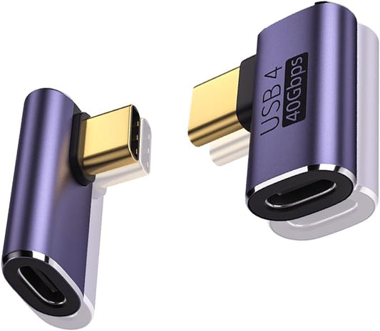 90°Right Angle USB C Male to USB C Female Adapter 2 Pack, 40Gbps USB Type C Thunderbolt 4/3 Extender for MacBook,iPad,Tablet,Phones