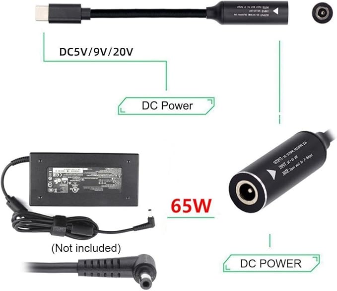 DC 7.4mm x 5.0mm Female Input to USB C PD Male Power Charging Cable,65W DC7450 to USB Type-C PD Output 5V/9V/20V Cable with PD Chip Inside,for Phones,Tablets,Laptops with USB c