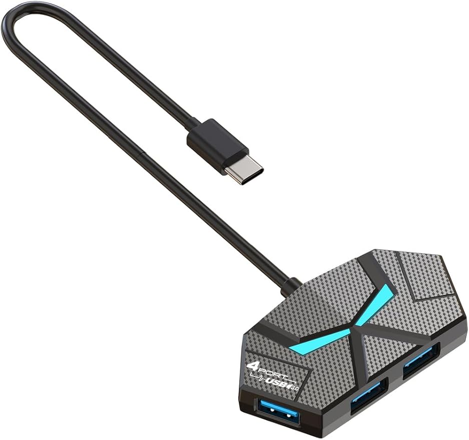 USB Hub 2.0, Multi-Port USB Hub,USB Extender with Extra Power Port for Laptop, PC, Xbox, Gamepad,Flash Drive, HDD, Console, Printer, Camera,Keyborad, Mouse,USB Fan (4-Port USB C 2.0)