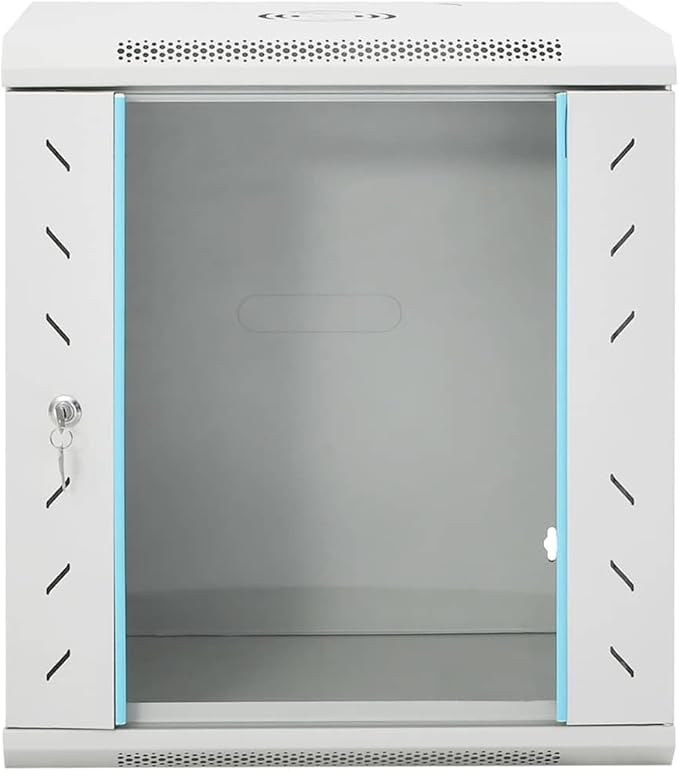 12U Wall Mounted Network Cabinet, 19-inch Server Rack Enclosure with Lockable Toughened Glass Door, Cold-Rolled Steel Data Cabinet for Home Office, 20.9 x 15.7 x 23.6 Inches