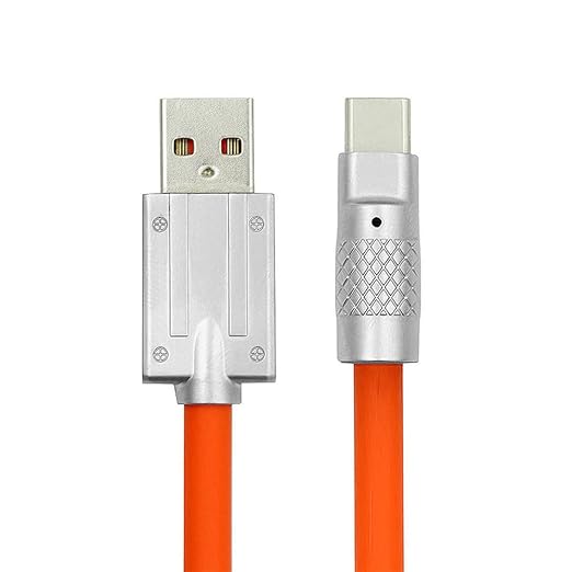 NFHK USB-A Type A to USB-C Liquid Silicone Ultra Soft 120W Power USB2.0 Data Orange Cable Fast Charge for Laptop Tablet Phone 100CM